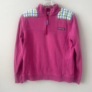 Vineyard Vines Pink/Green and Blue Plaid PullOver 1/4 Zip Sweatshirt Sz S